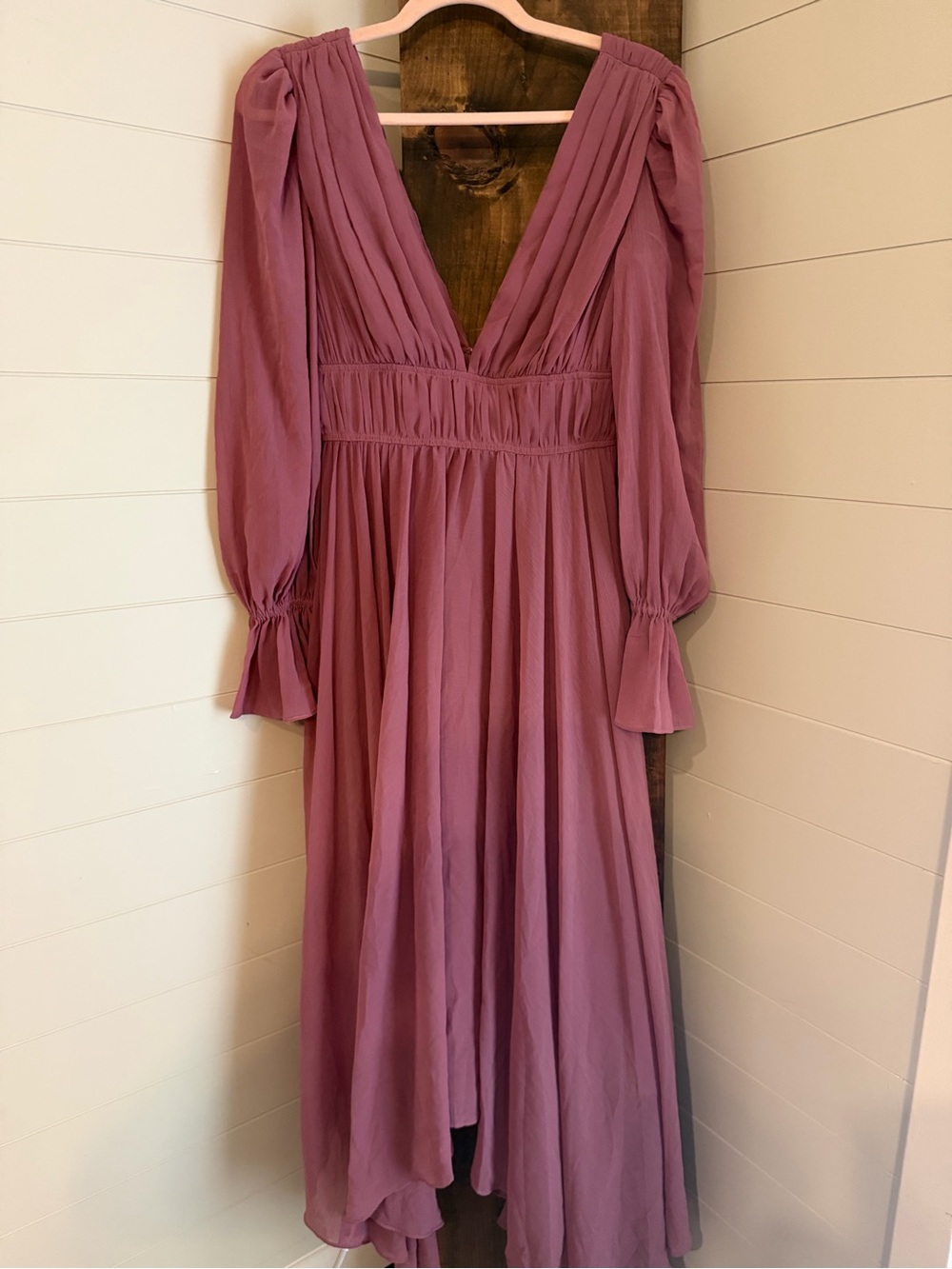 Gianni Bini Dusty Mauve V-Neck Long Sleeve Maxi Dress